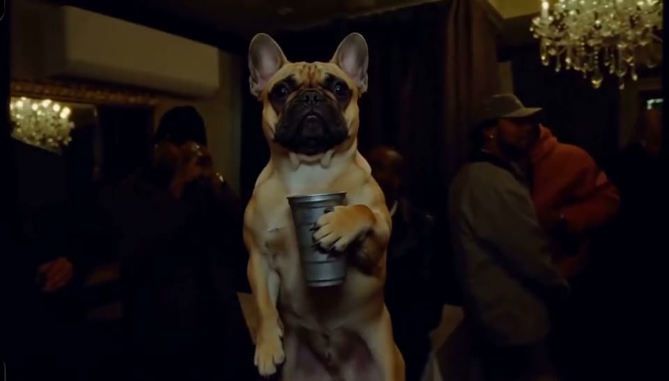 French bulldog with a cup